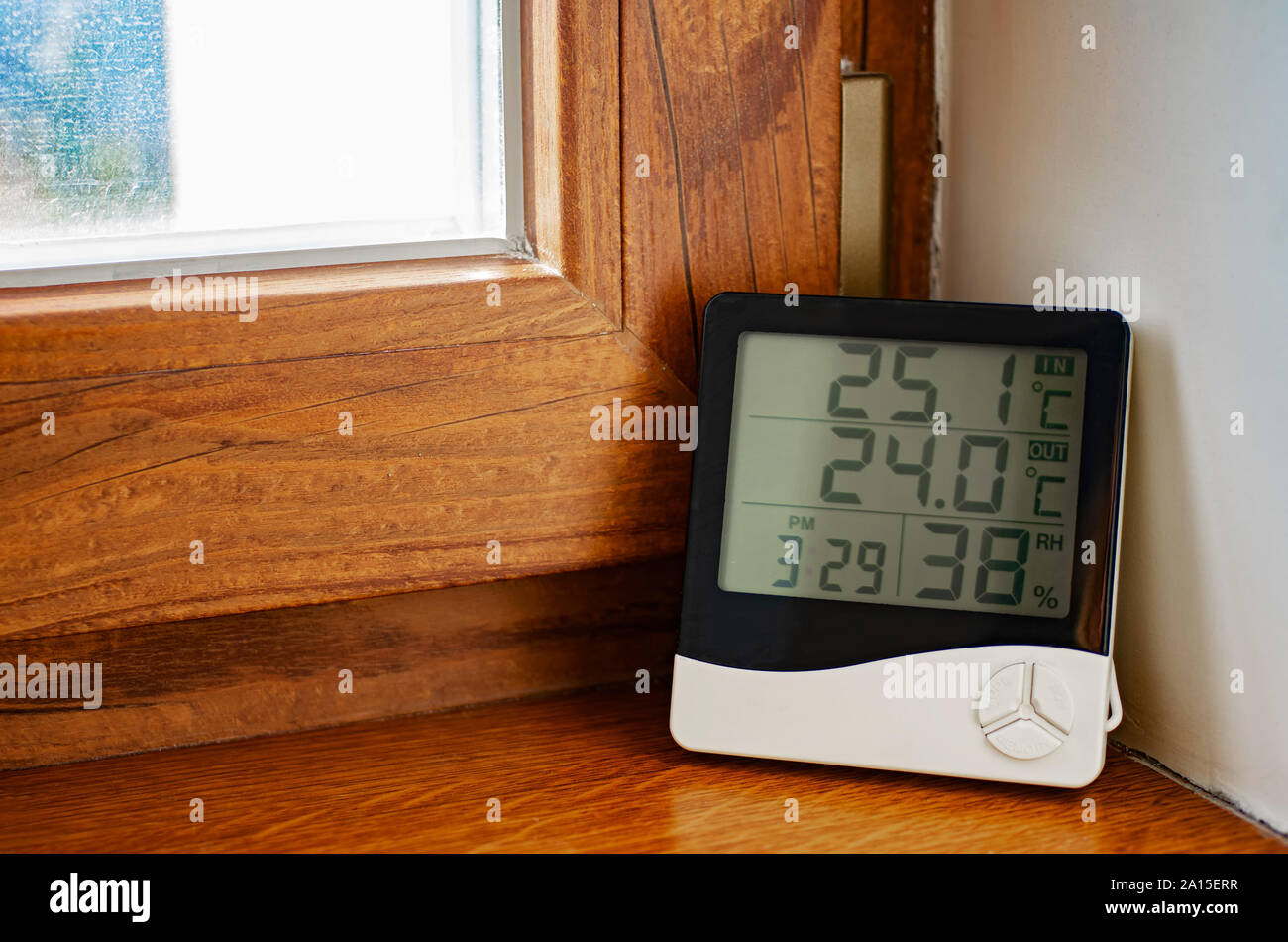 Home weather station. Digital indoor temperature and humidity sensor Stock  Photo - Alamy