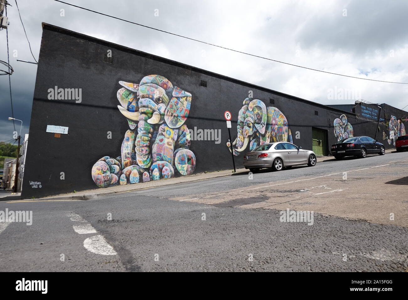 Street Art of Elephants on wall in Waterford City, Ireland Stock Photo