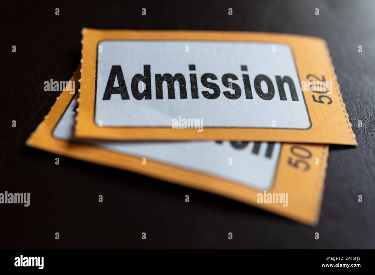 Macro close up of traditional style cinema, theatre or event admission or entrance tickets Stock Photo