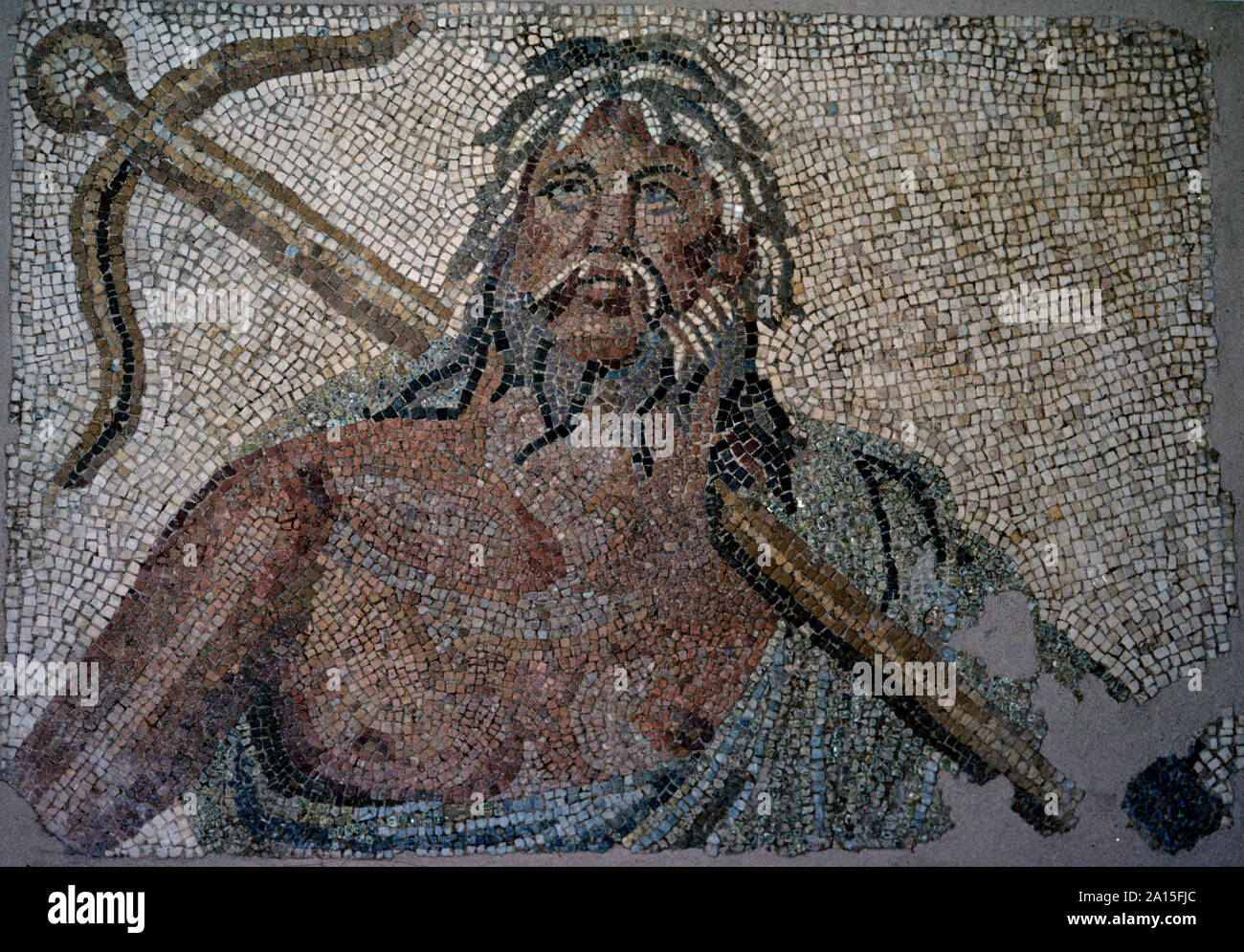 Proteus, Old man of Sea with anchor. Mosaic from Thessalonika. Roman period. 1st century AD. National Archaeological Museum, Athens Stock Photo