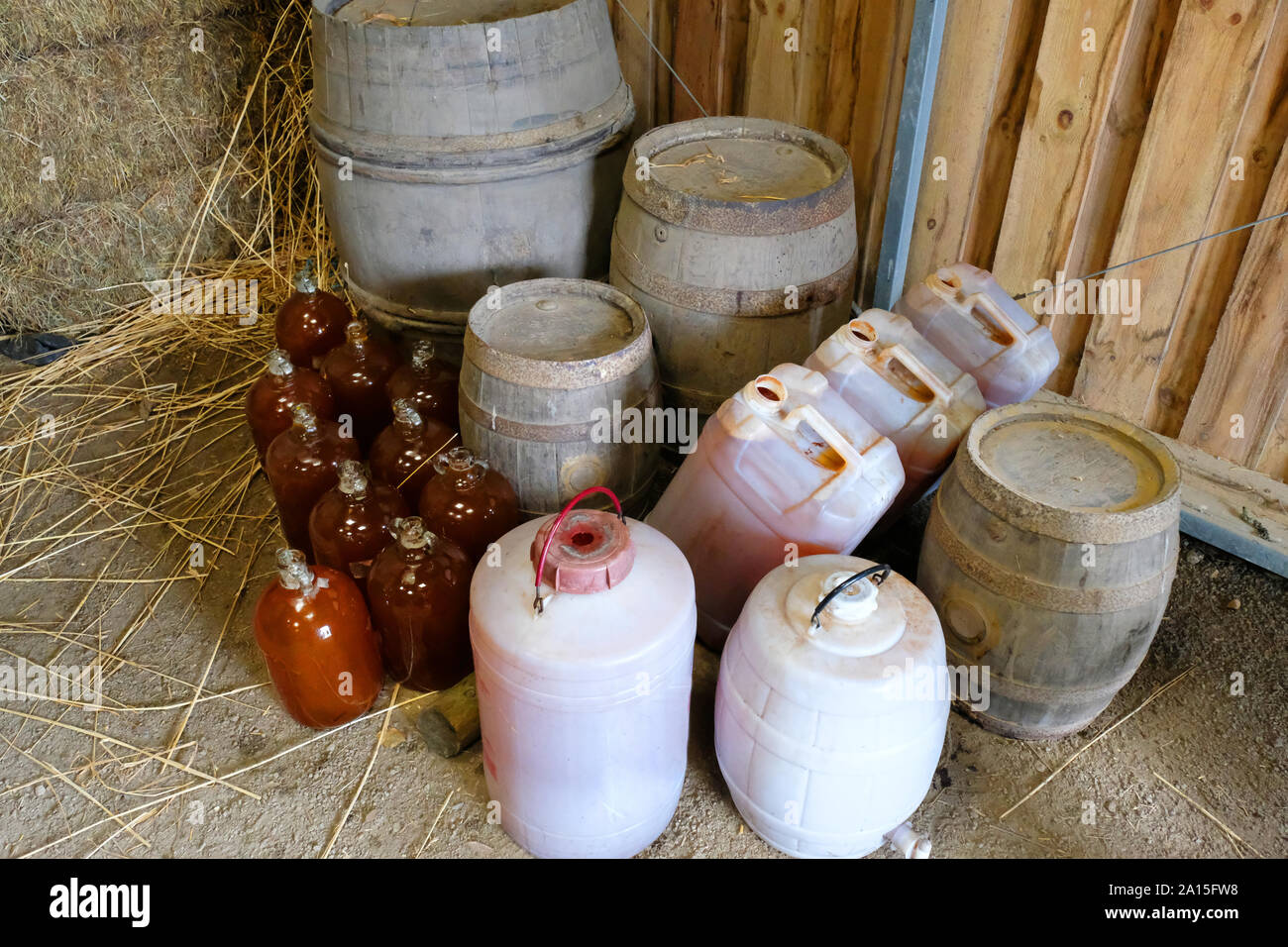 Selection of containers used for storing cider - John Gollop Stock Photo
