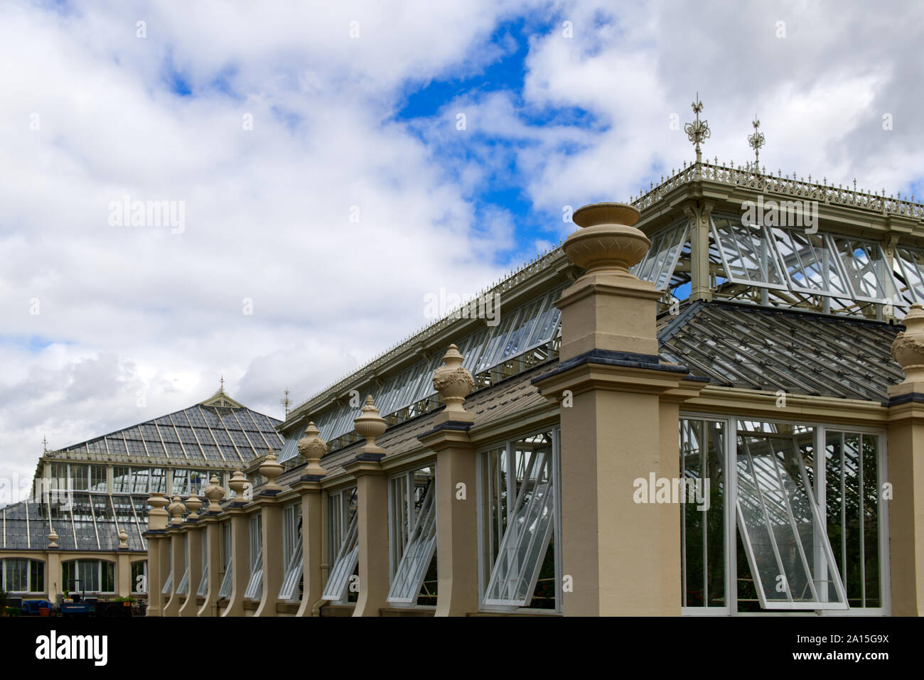 Exterior of the Temperate House, a Victorian glasshouse at Kew Gardens, Richmond, London, England, UK Stock Photo