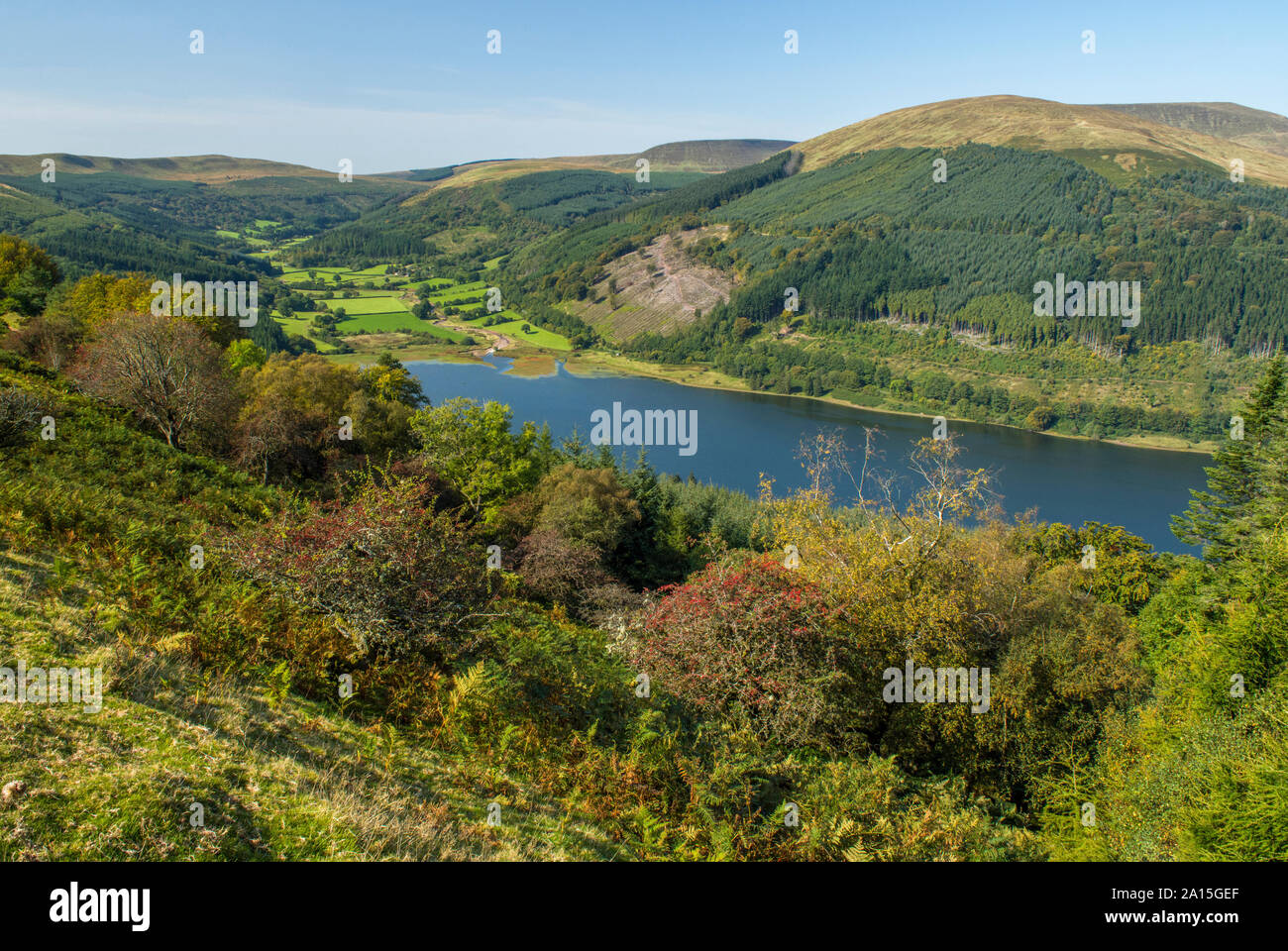 View up the Talybont Valley from Bwlch y Waun in the Brecon Beacons National Park South Wales Stock Photo