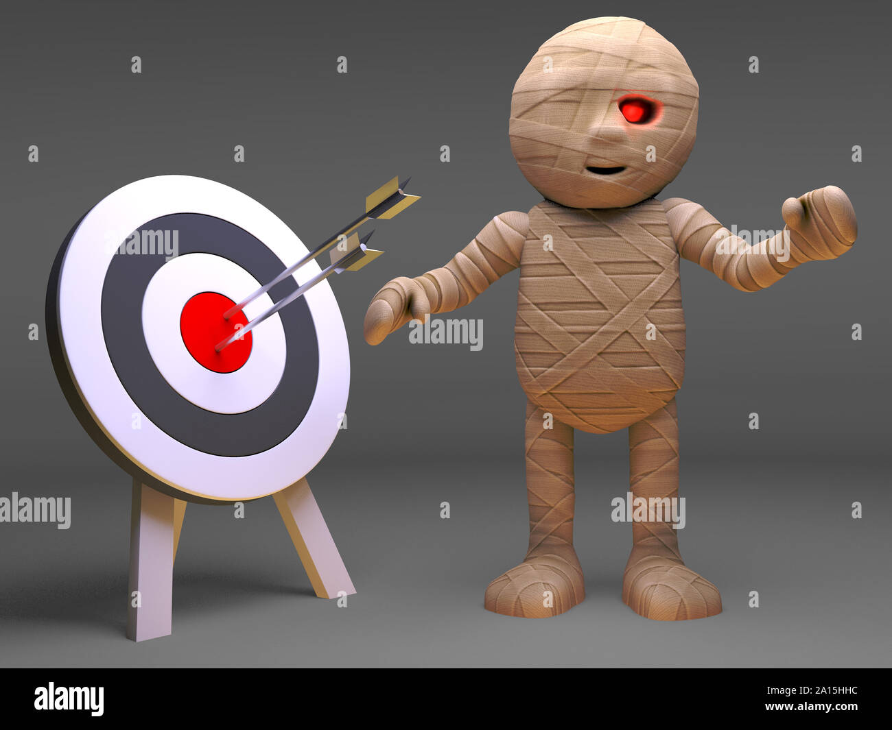 Cartoon Halloween 3d Egyptian mummy monster looking at a target with ...