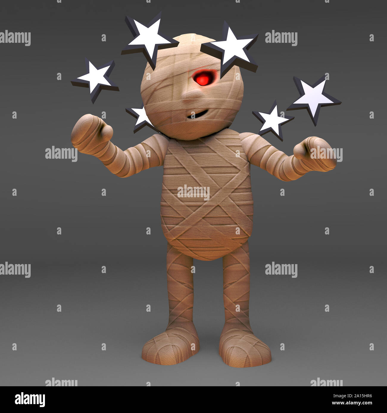 Cartoon 3d Halloween Egyptian mummy monster dizzy and confused seeing