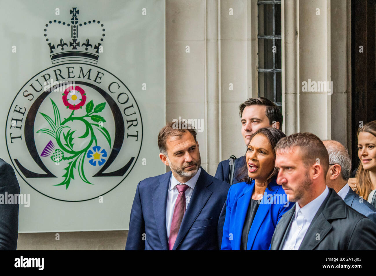 London, UK. 24th Sep 2019. Gina Miller speaks to the press on behalf of the side seeking a recall of parliament - - The supreme court, in Parliament Square, decides against Prime Minister Boris Johnson's decision to suspend parliament. Credit: Guy Bell/Alamy Live News Stock Photo