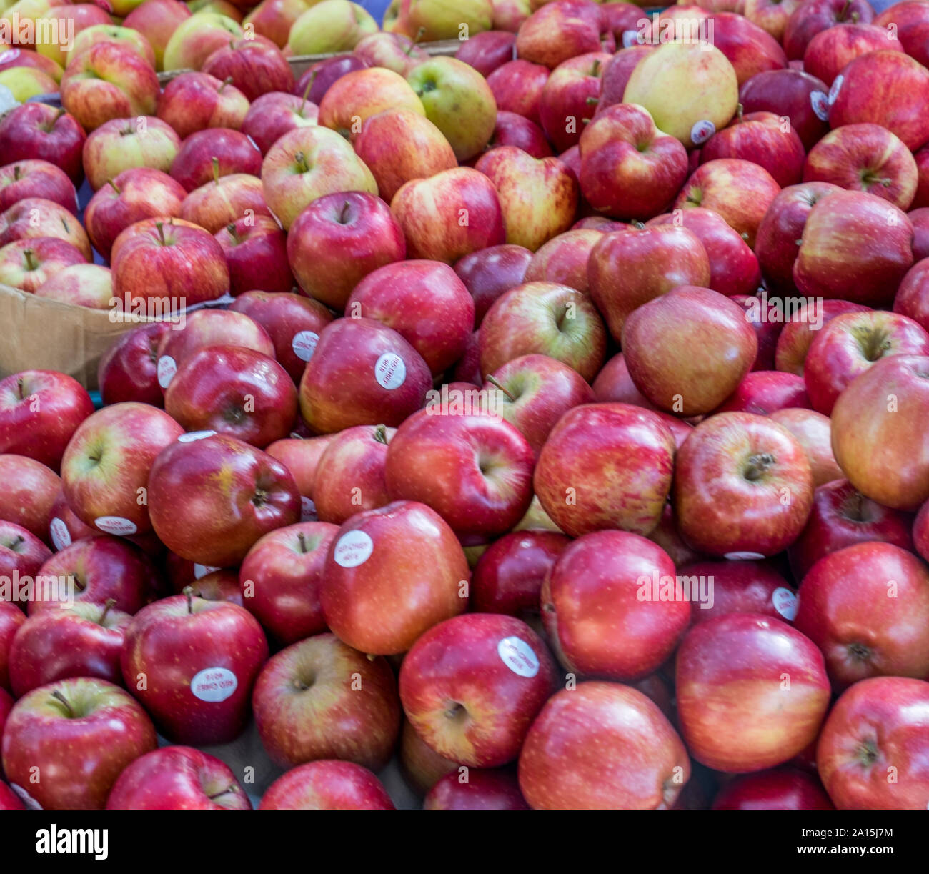 Red apples on display in a market stall Stock Photo Alamy