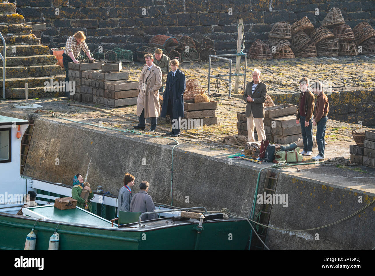 22 September 2019. Keiss Harbour, Highlands, Scotland, UK. This is a scene from the filming of The Crown re the Lord Mountbatten Murder in Ireland. Stock Photo