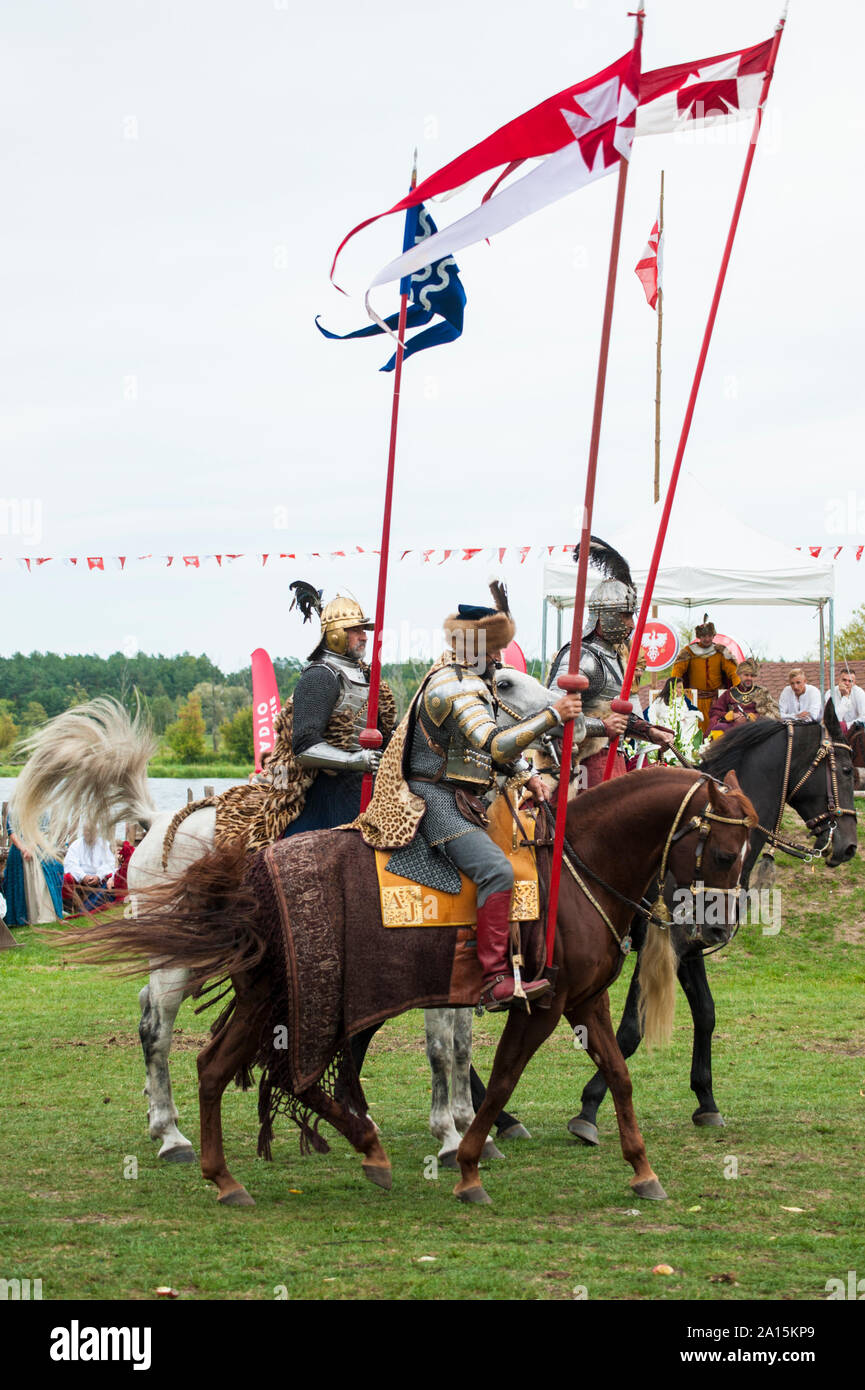 Presentation of ancient Polish cavalry at the Pultusk castle in central Poland. Stock Photo