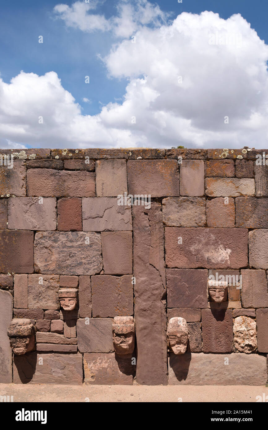 Detail of Kalasasaya structure at Tiwanaku, Pre-Columbian archaeological site, Bolivia, South America Stock Photo