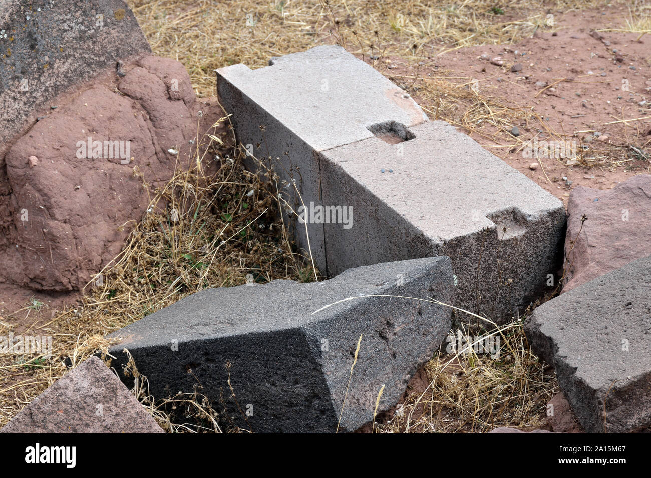 Ruins of Pumapunku or Puma Punku part of a large temple complex or monument  group that is part of the Tiwanaku Site near Tiwanaku, Bolivia Stock Photo  - Alamy