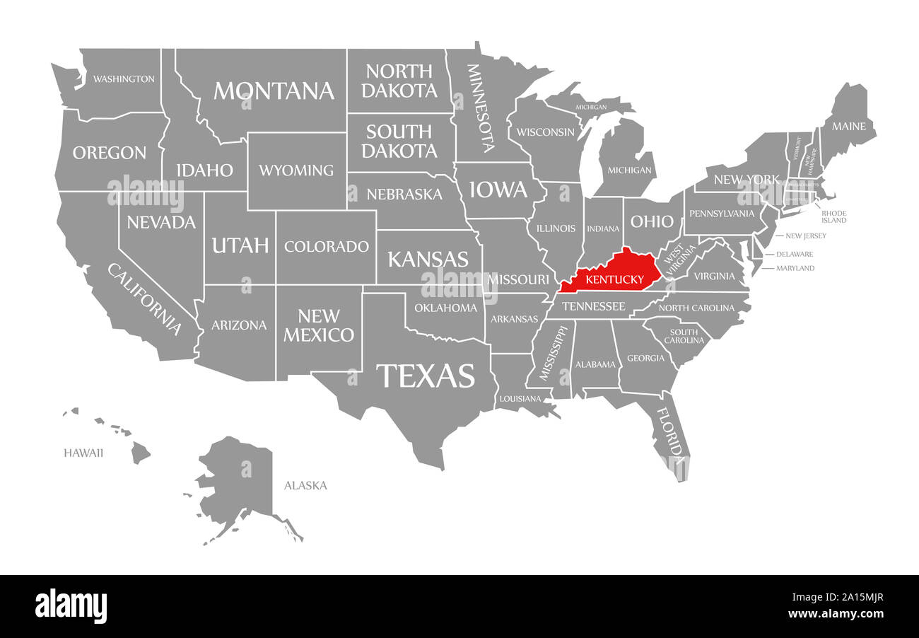Kentucky Red Highlighted In Map Of The United States Of America
