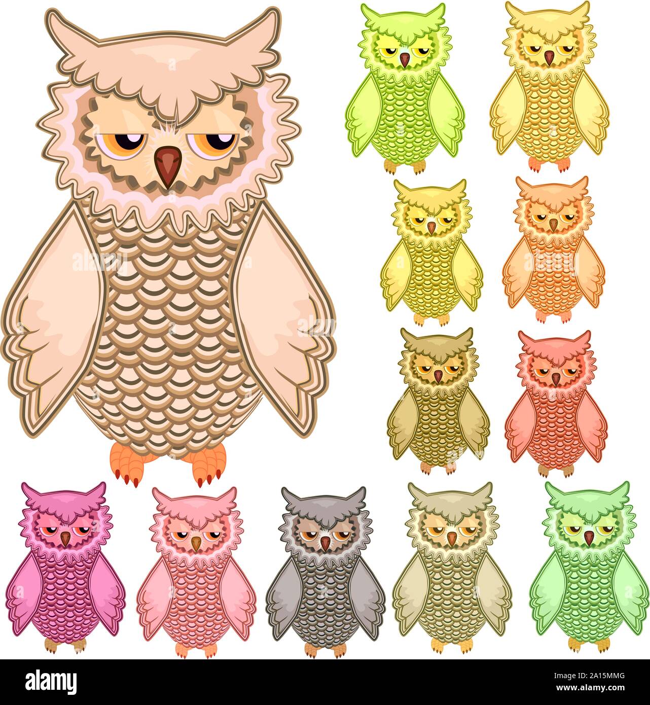 Set of twelve colourful owls isolated on white Stock Vector Image & Art ...