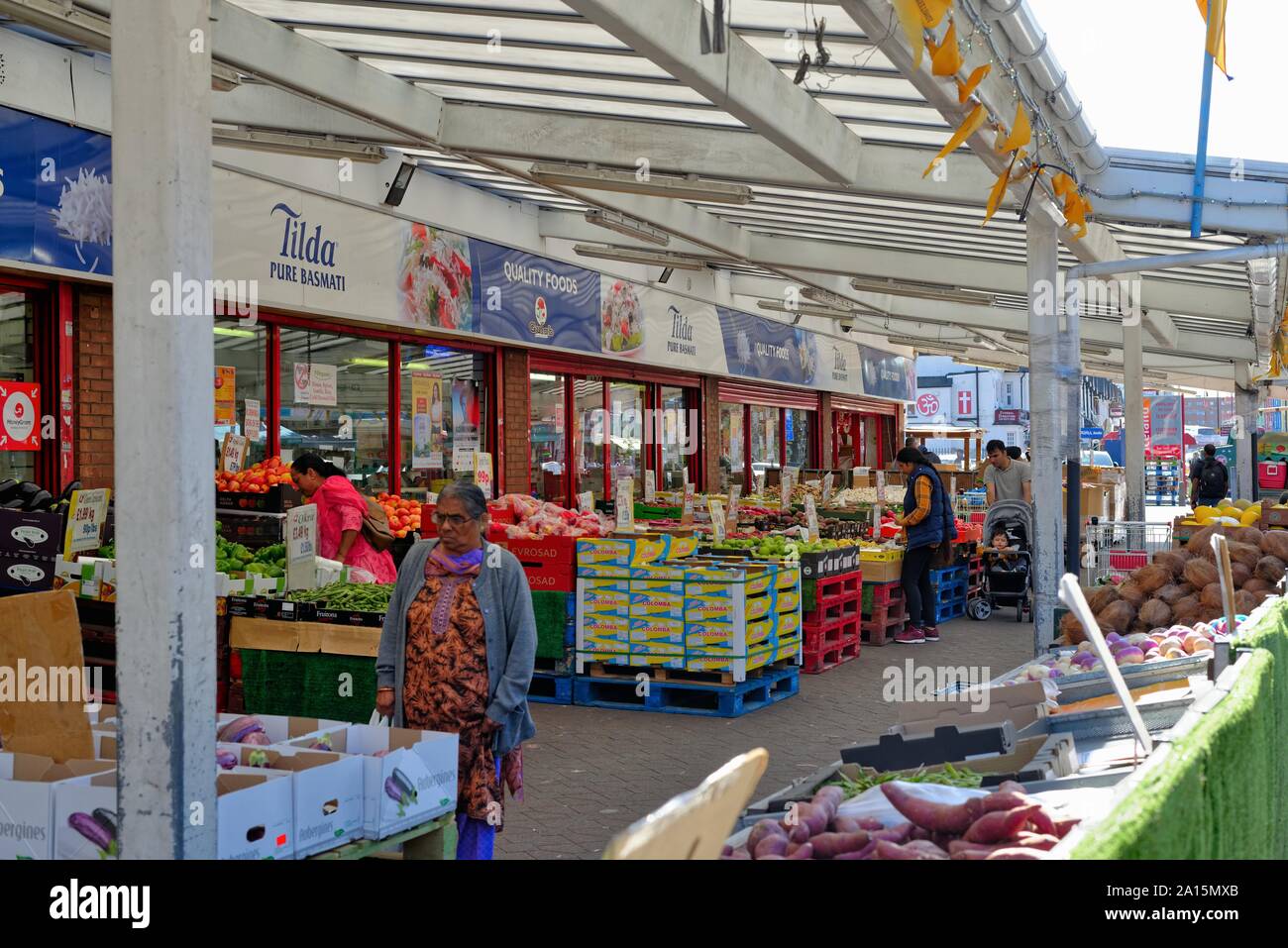 A fruit and vegetable open air market on South Street, Southall West