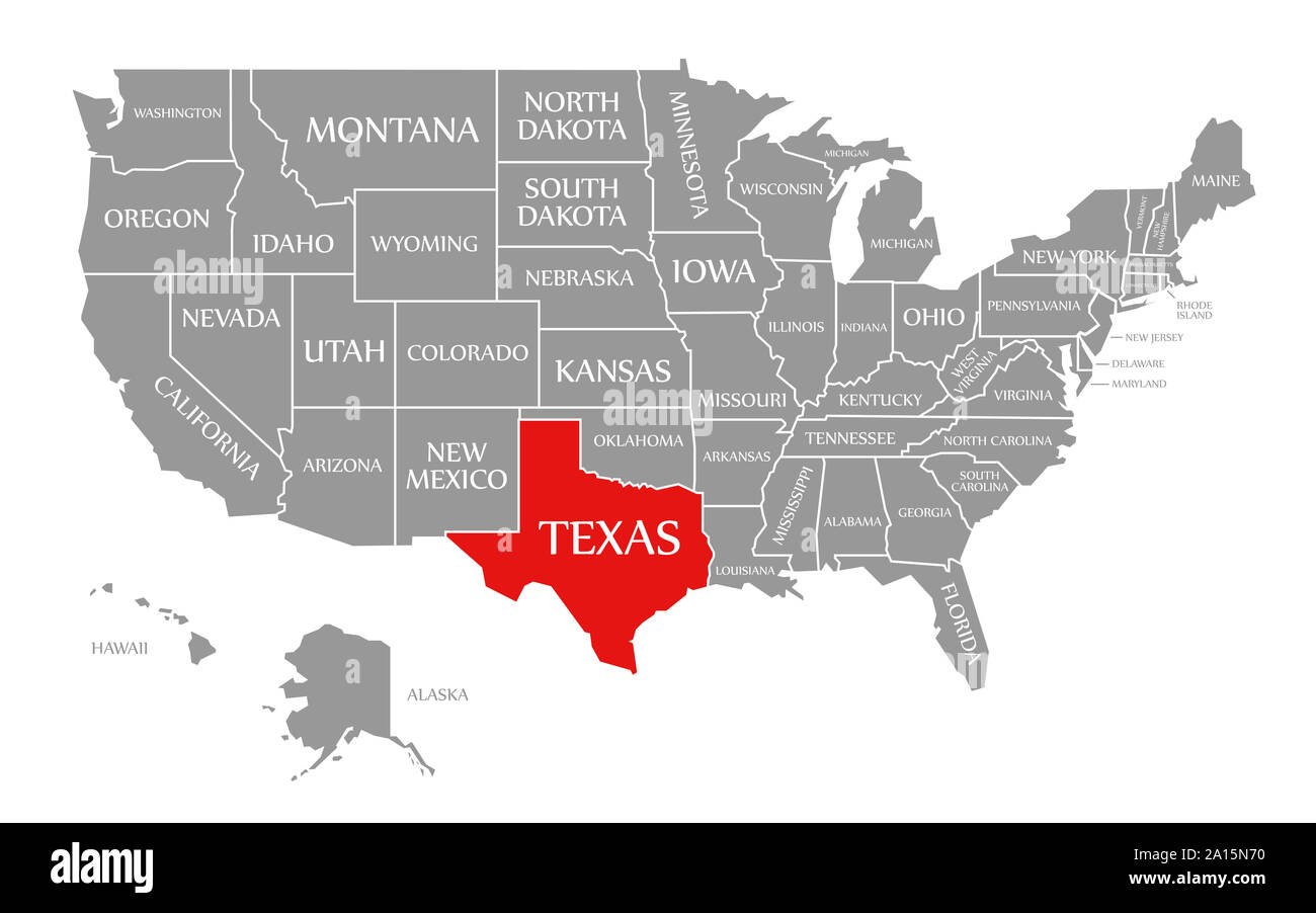 Texas red highlighted in map of the United States of America Stock Photo