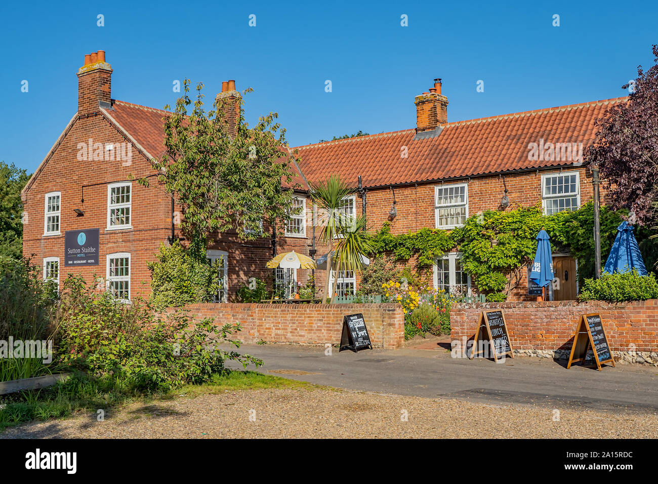 Sutton Staithe Hotel on the side of the River Ant in Stalham Norfolk