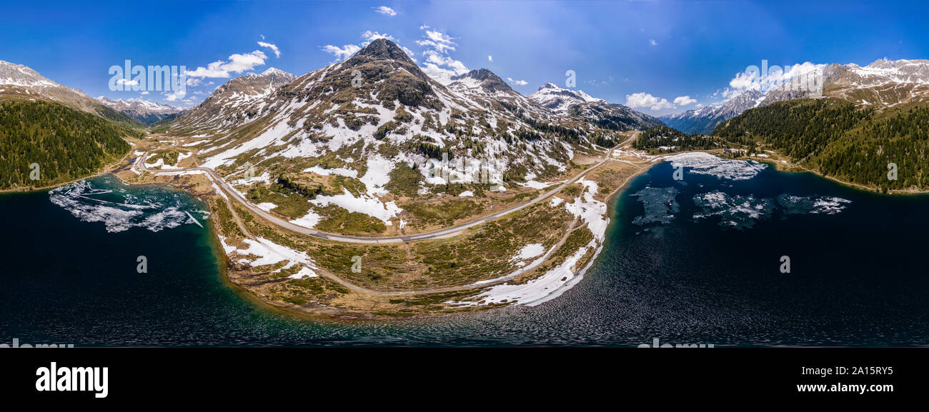 Scenic view of winding road across Defereggen Valley, East Tyrol, Austria Stock Photo