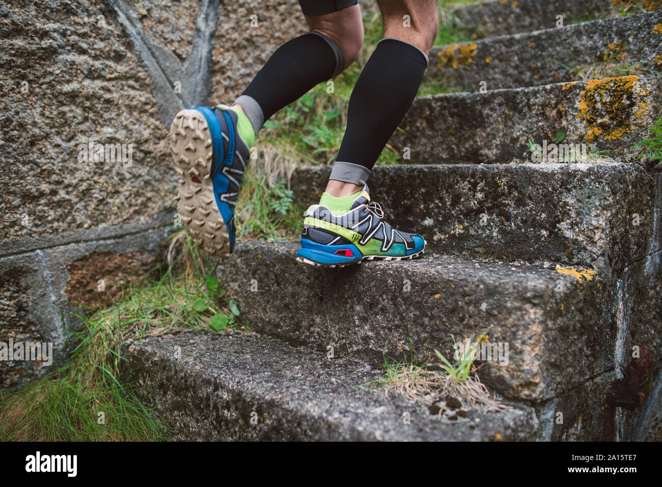 Detail of a runner on stairs outdoors Stock Photo