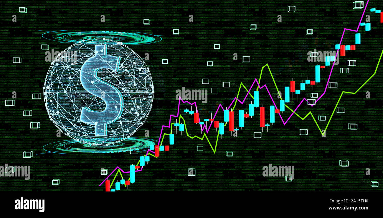 Growth of the dollar exchange rate through digitization, 3D Illustration Stock Photo