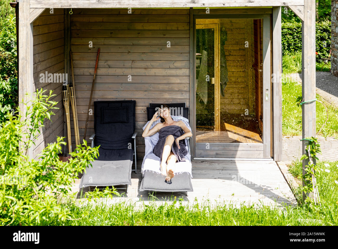 Happy relaxed woman outside hi-res stock photography and images - Alamy