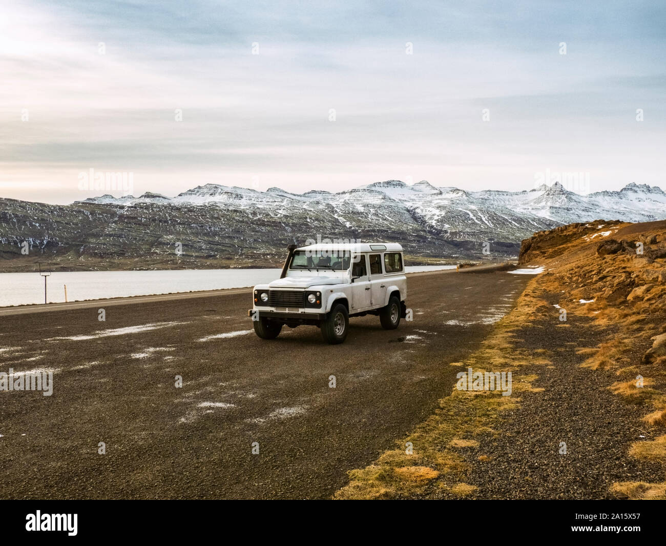 Iceland, 4x4 car by fjords Stock Photo