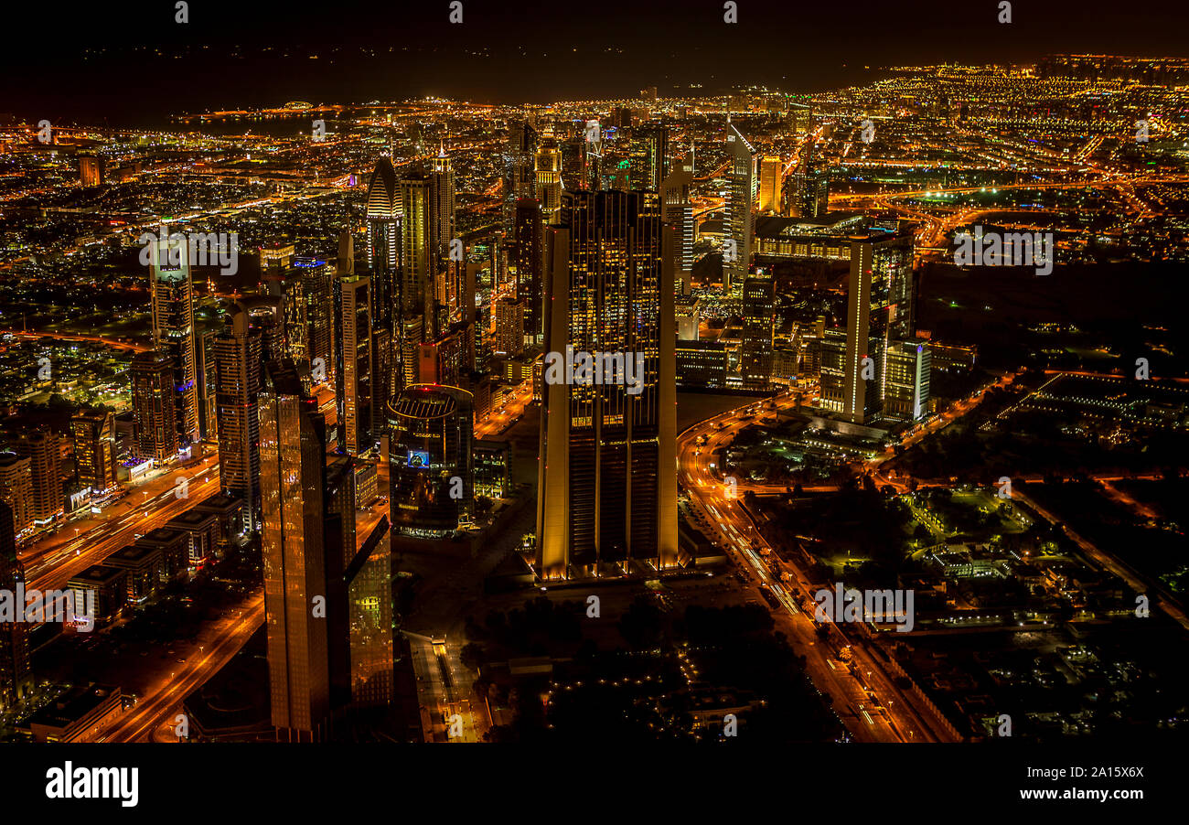 Skyline Dubai at night Stock Photo