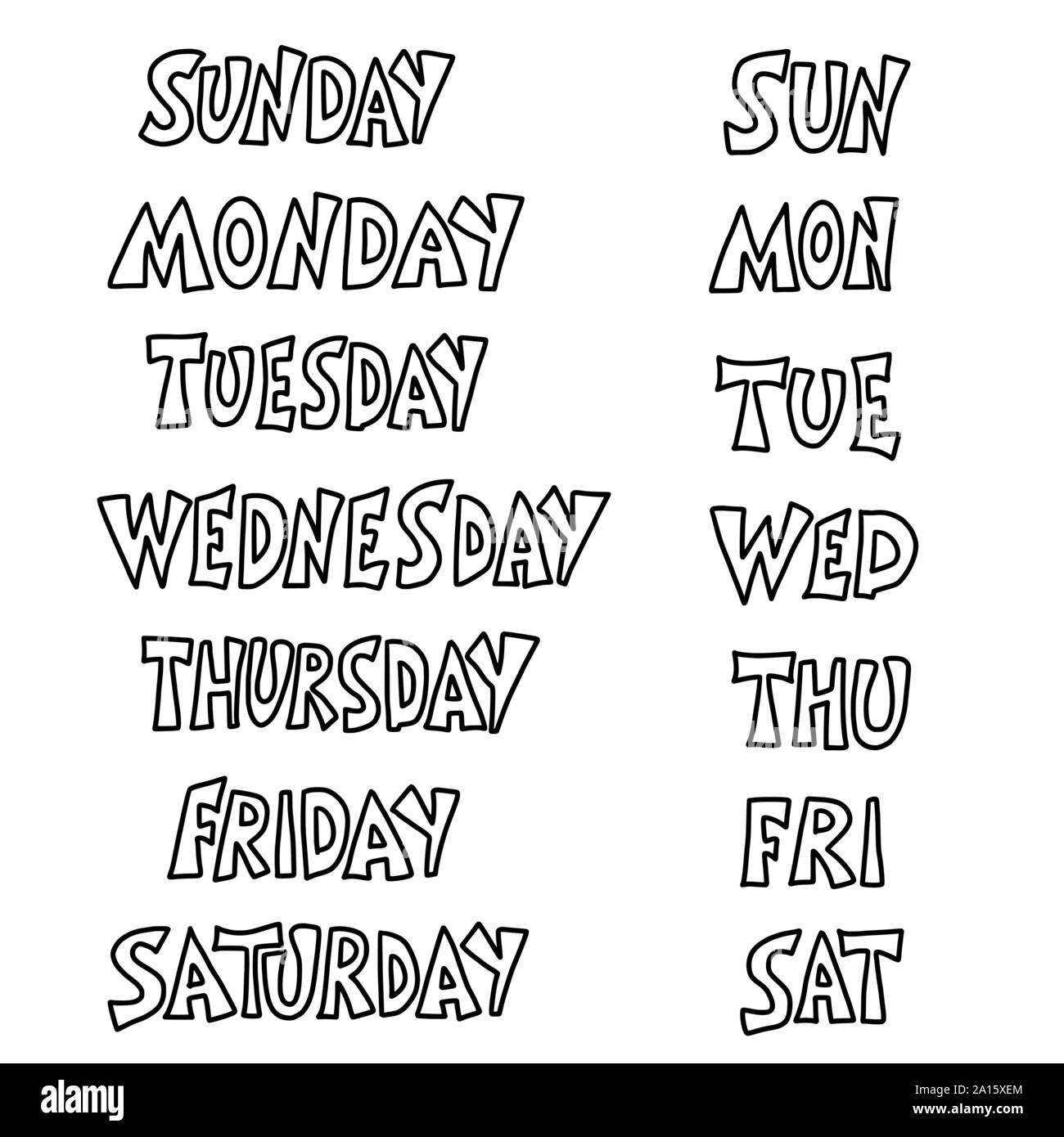 Days of the week lettering. Set of stylized words. Vector illustration Stock Vector Image & Art