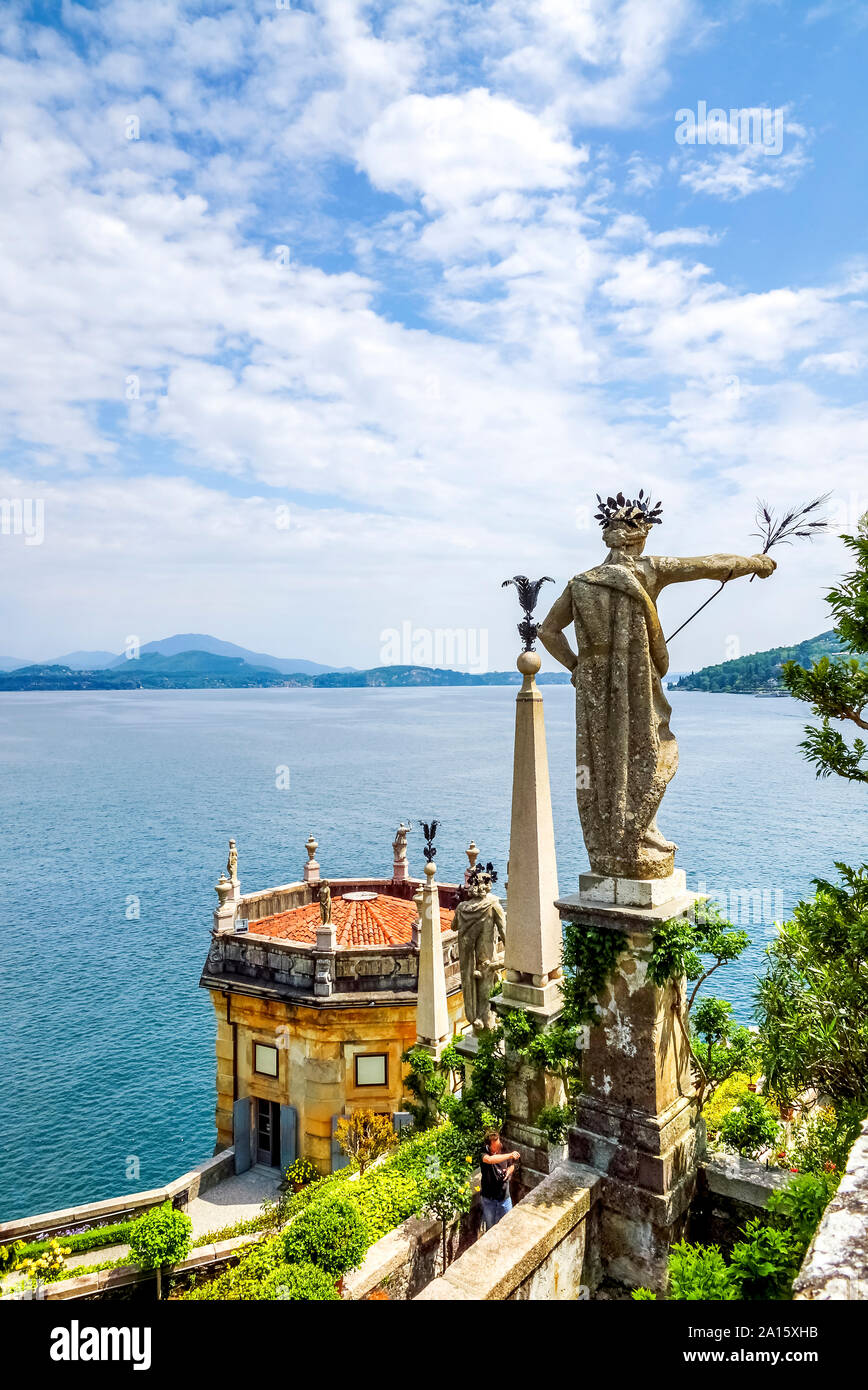 Statue at Isola Bella by Lake Maggiore against sky Stock Photo