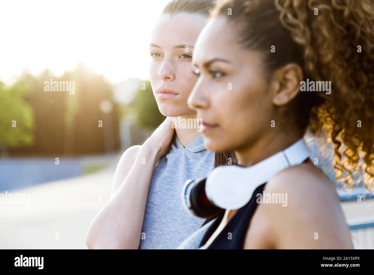 Portrait of two confident sporty young women Stock Photo