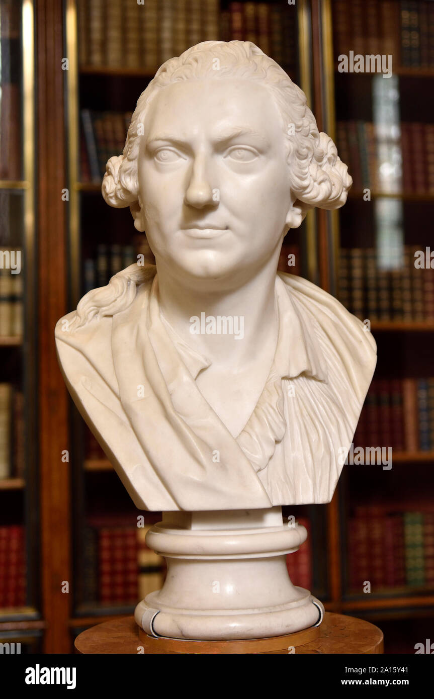 Marble bust of Charles Townley (1735-1805) Collector and trustee of the British Museum, in the Grenville Library. British Museum, Bloomsbury, London, Stock Photo