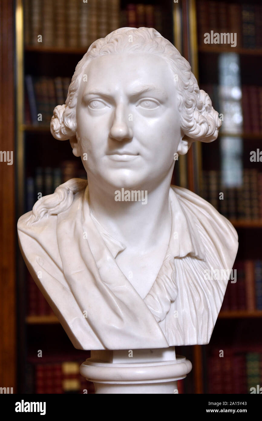 Marble bust of Charles Townley (1735-1805) Collector and trustee of the British Museum, in the Grenville Library, British Museum, Bloomsbury, London, Stock Photo