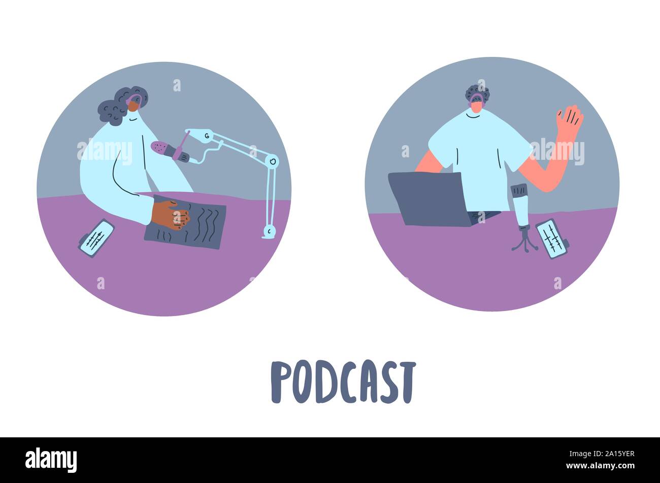 Two Podcasters Interview Concept Young Man Interviewing A Guest In A Studio For A Podcast Vector Flat Illustration Stock Vector Image Art Alamy