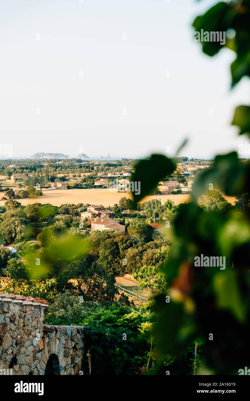 View of the rural environment of Baix Emporda with Medes Islands in the background, Pals, Catalonia, Spain Stock Photo