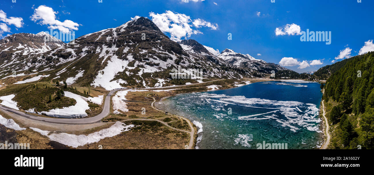 Scenic view of winding road across Defereggen Valley, East Tyrol, Austria Stock Photo