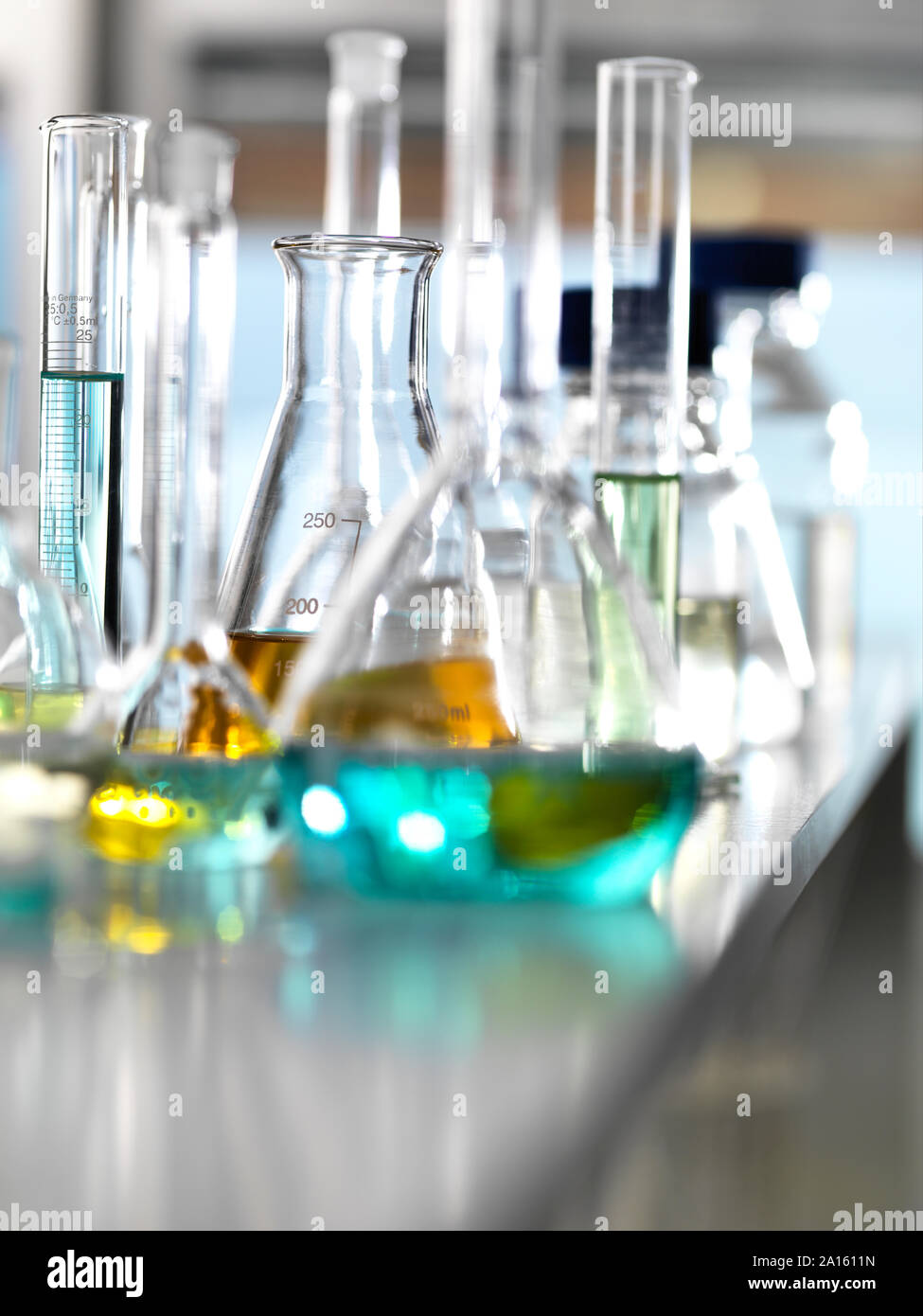 Chemical Research, A range of chemical formulas being developed in the laboratory for research into new products Stock Photo