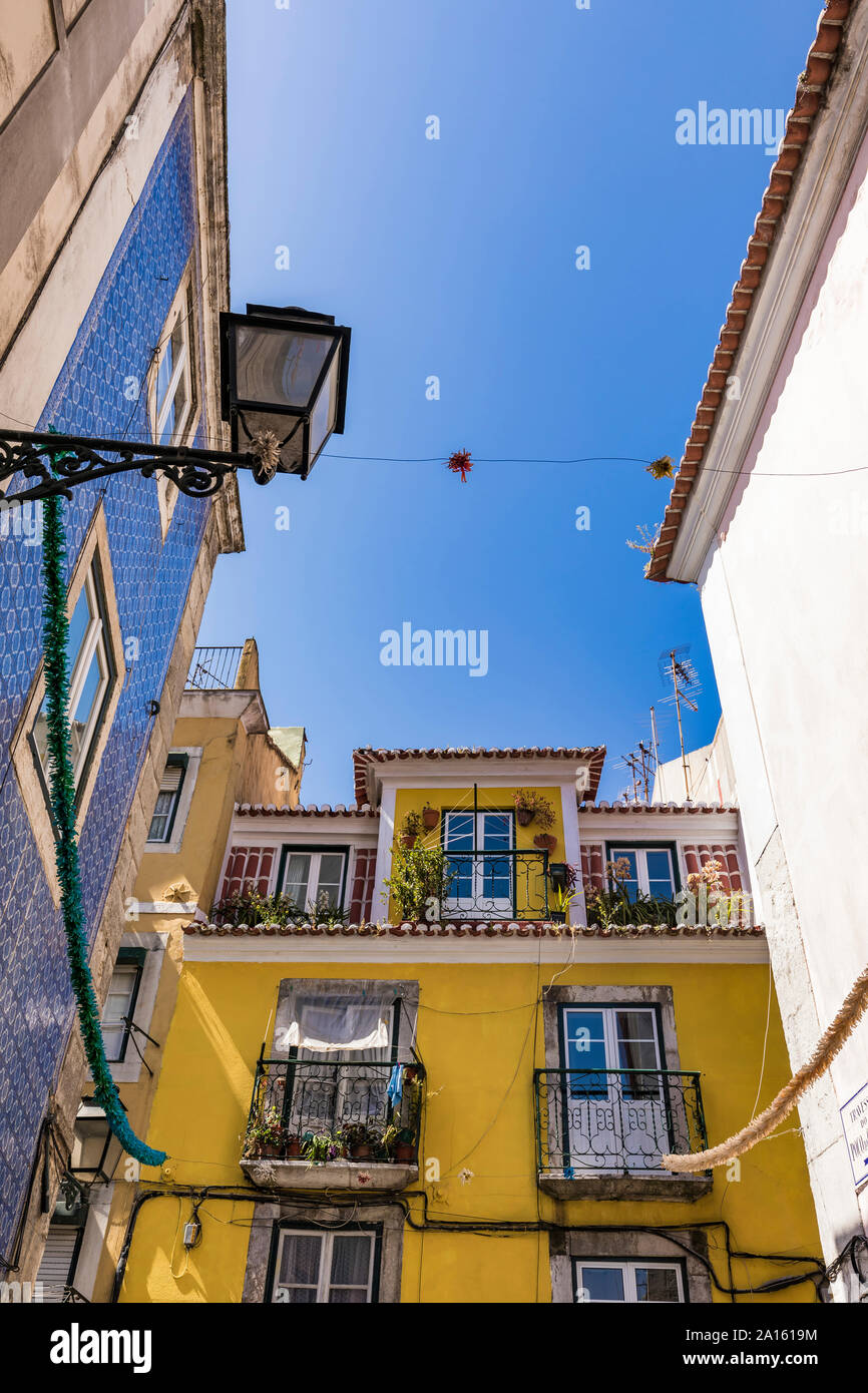 Portugal, Lisbon, Low angle view of buildings in Bairro Alto Stock Photo