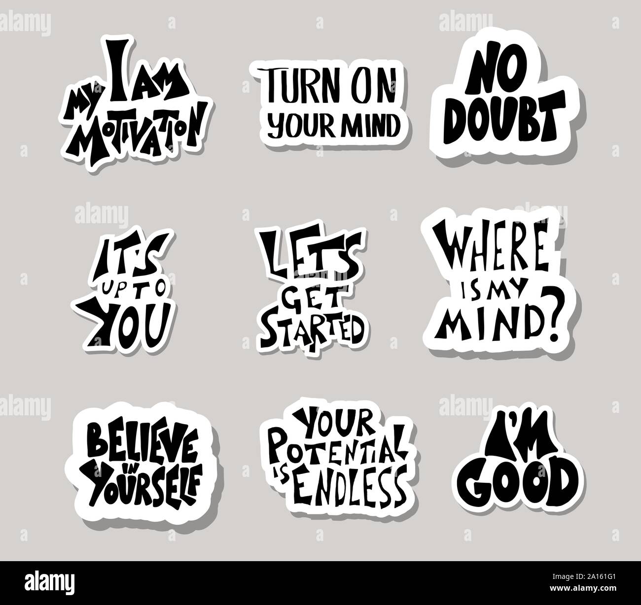 Set of stickers quotes isolated. Vector black and white design