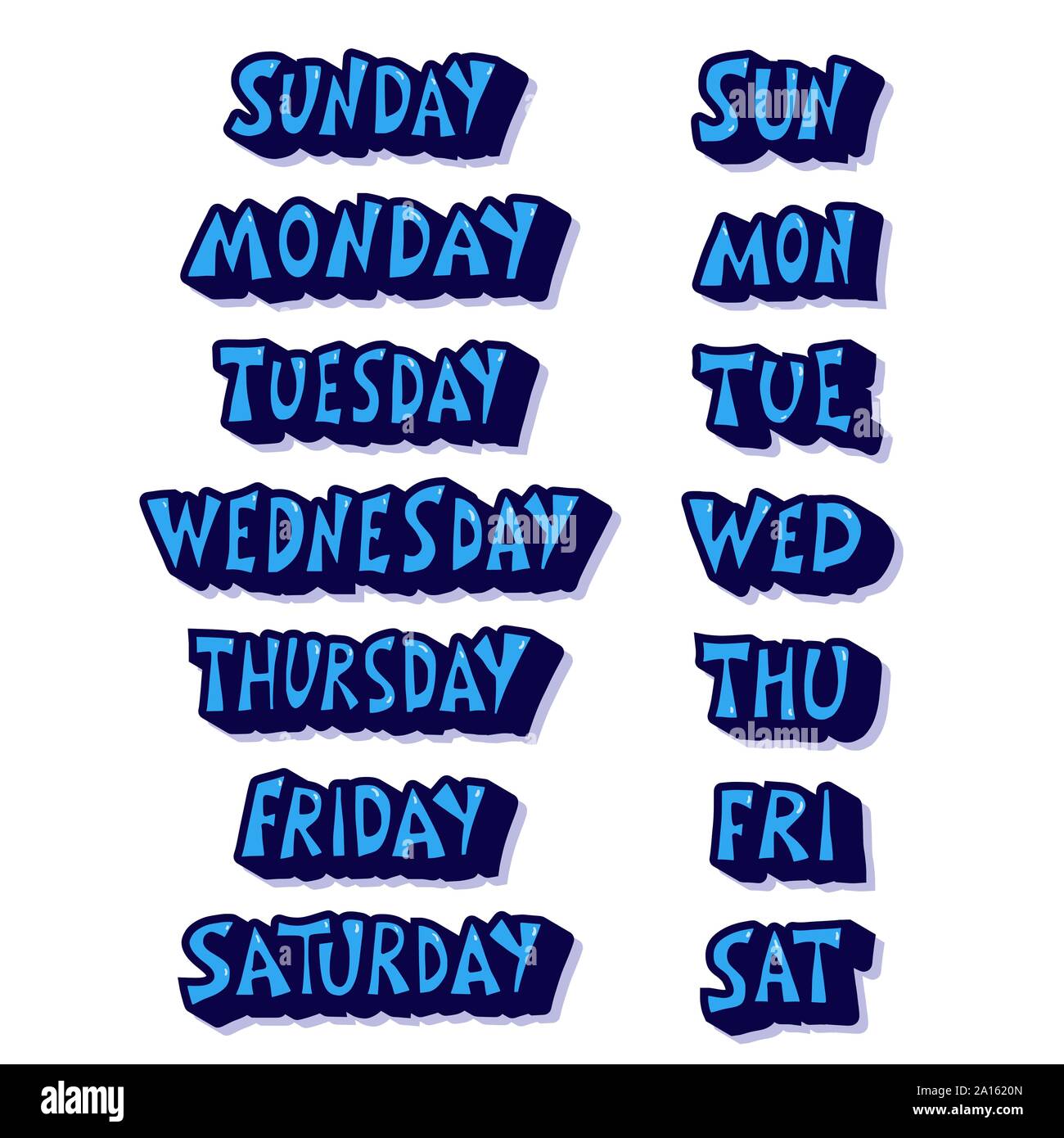 Days of the week lettering. Set of stylized words. Vector illustration. Stock Vector