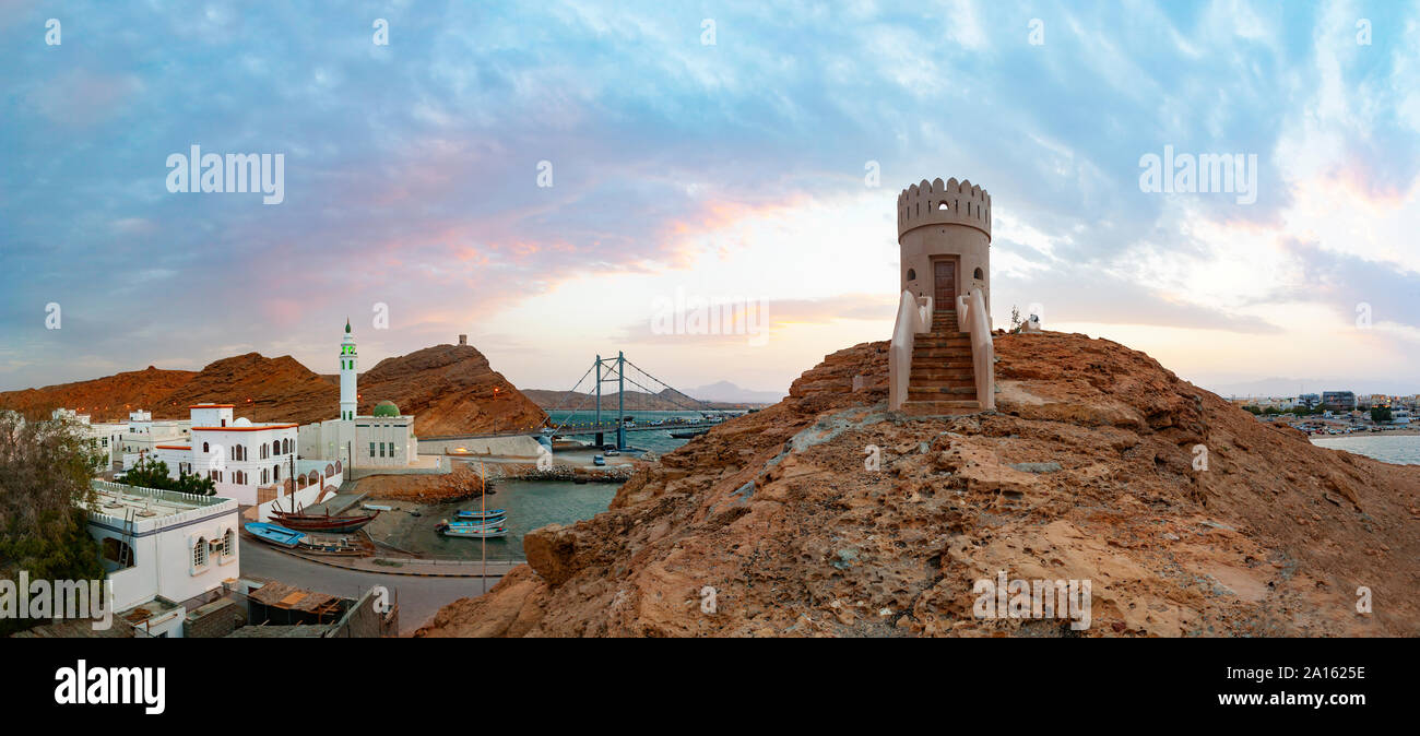 Tower and Mosque, Sur, Oman Stock Photo