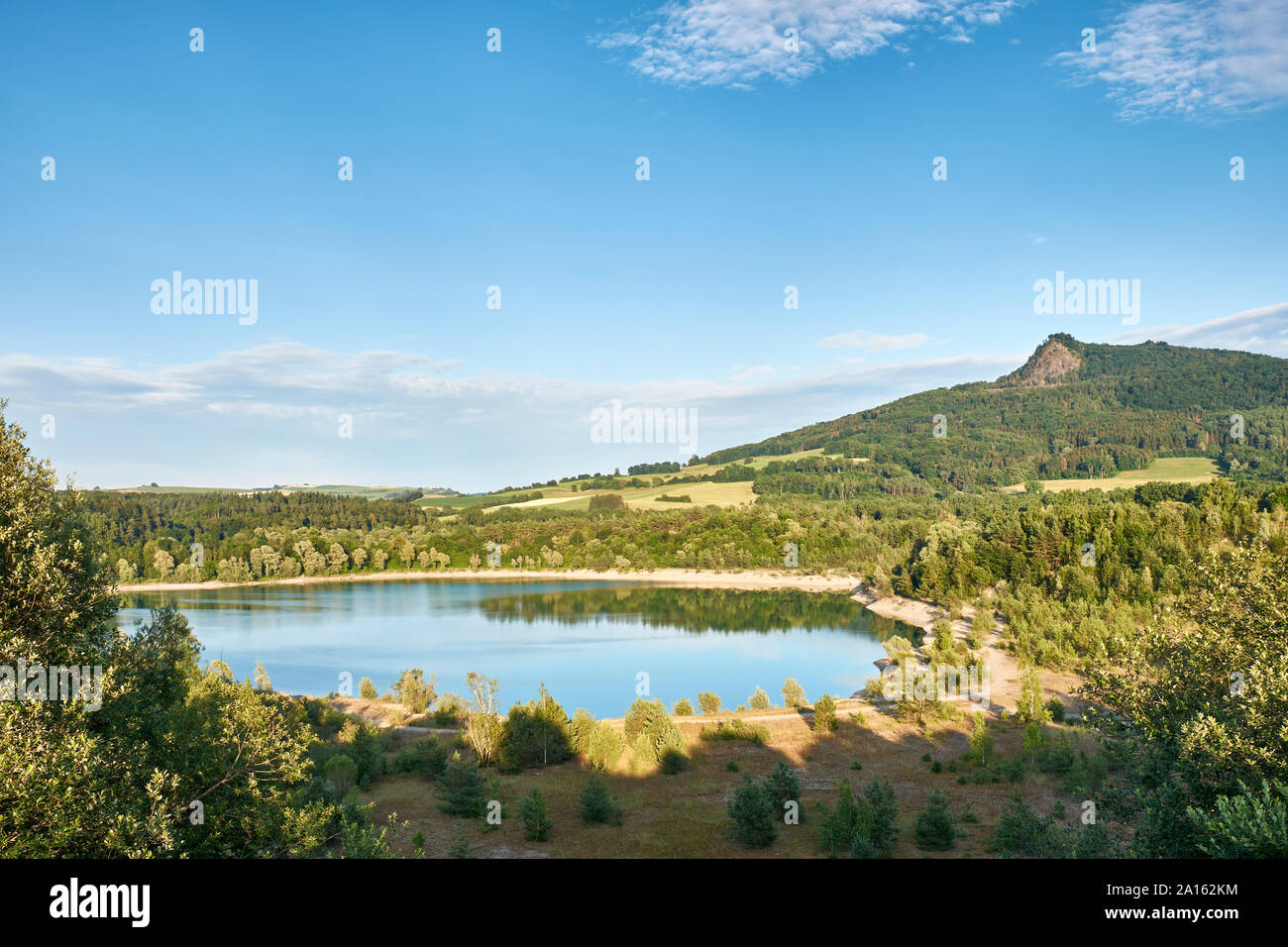 View over Binninger See and Volcanic Landscape Hegau, Germany Stock Photo