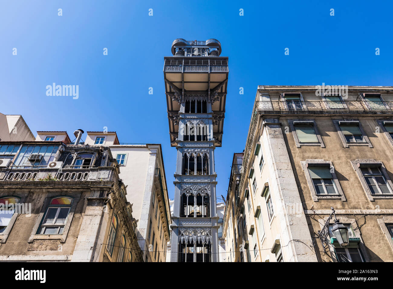 Portugal, Lisbon, Low angle view of Santa Justa Lift Stock Photo