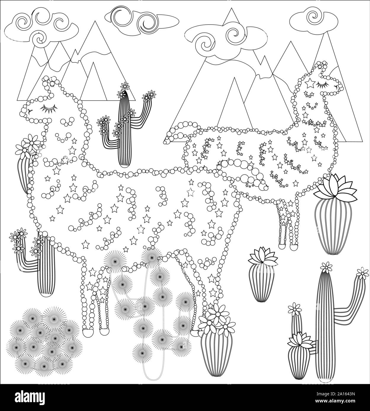 Coloring page of cartoon lama. Lama, coloring for adults and children ...
