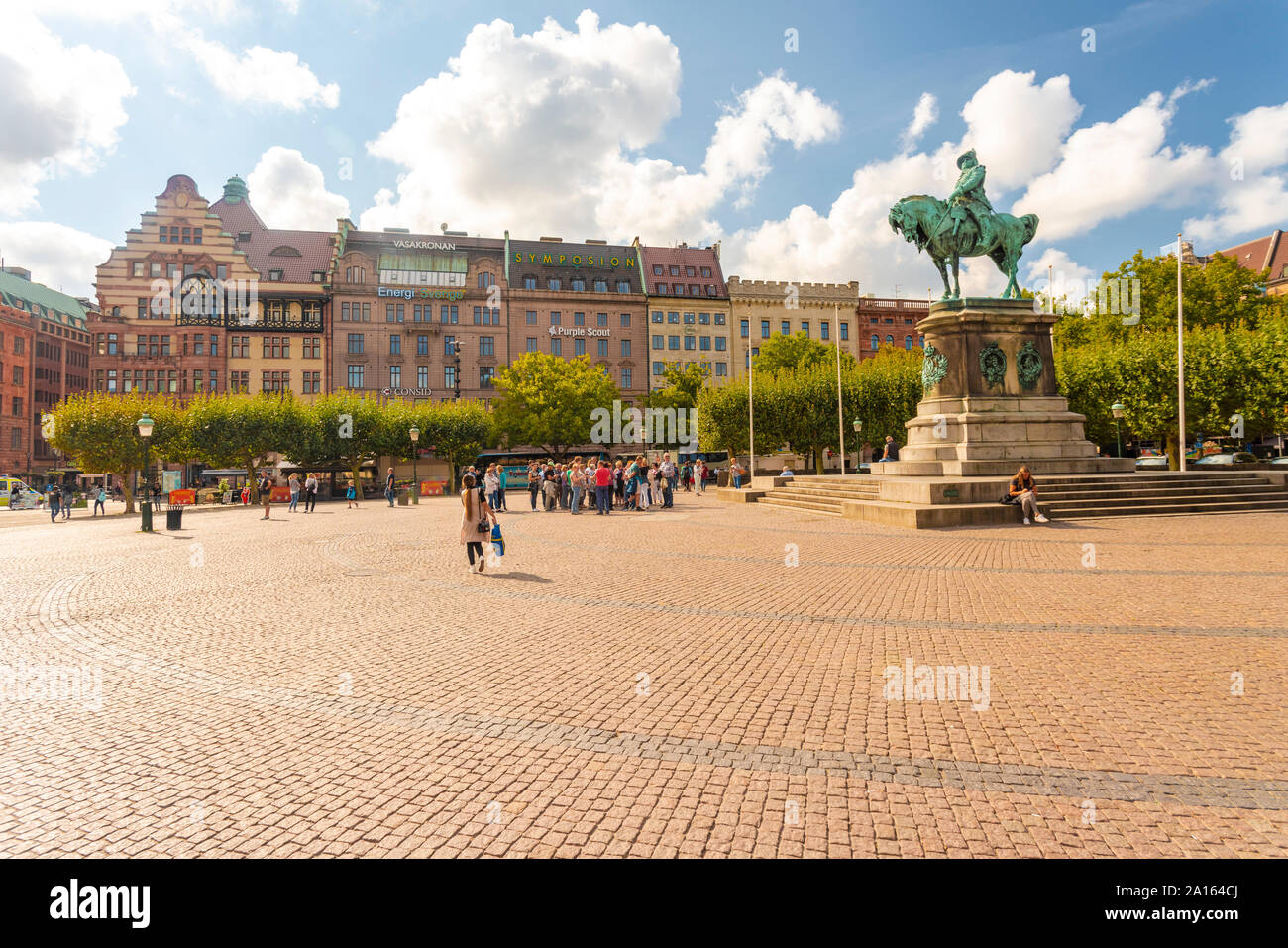 Sweden, Malmo, Karl X Gustav statue in town square Stock Photo