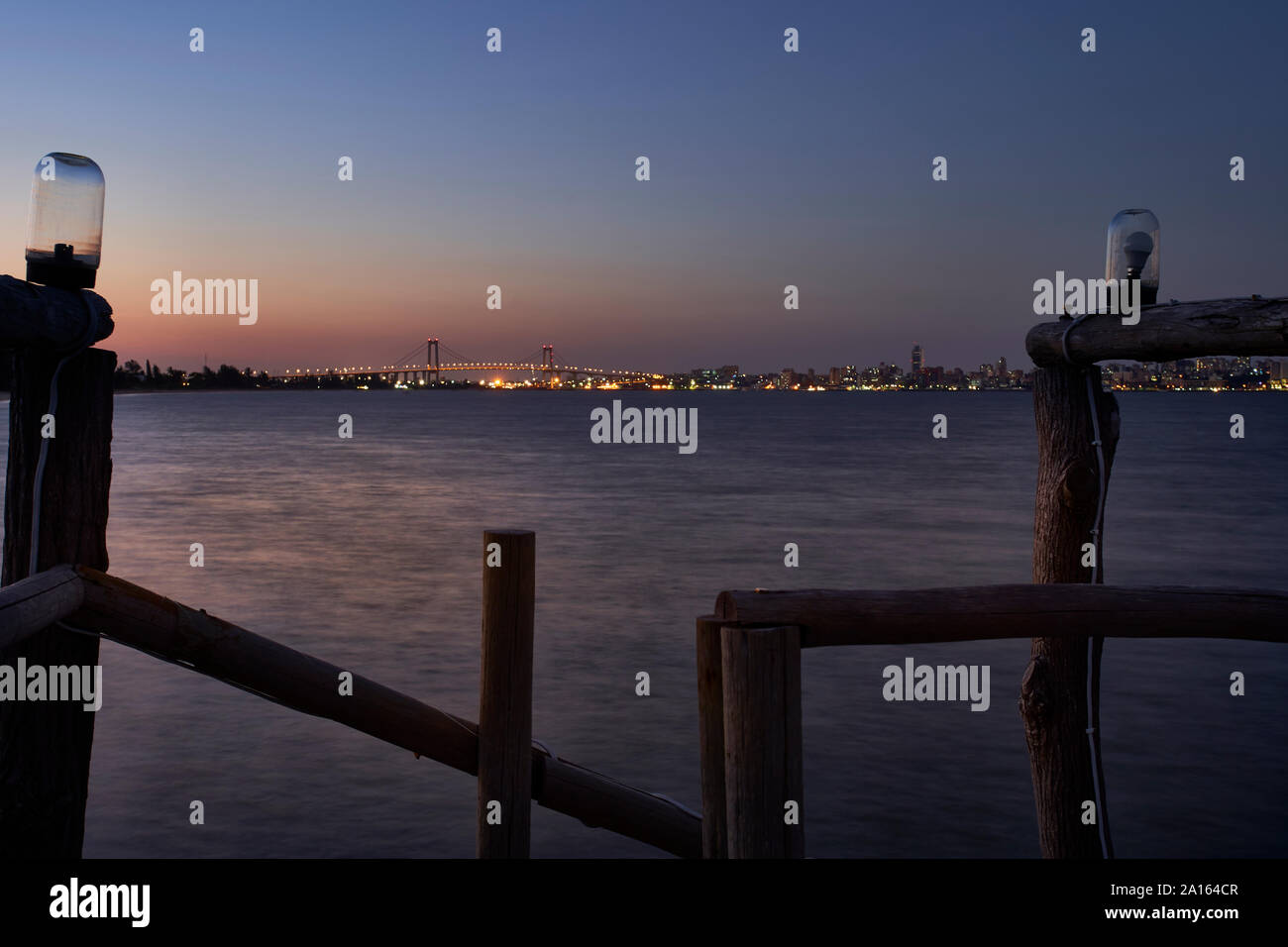 Night view of Maputo skyline from Catembe, Mozambique Stock Photo