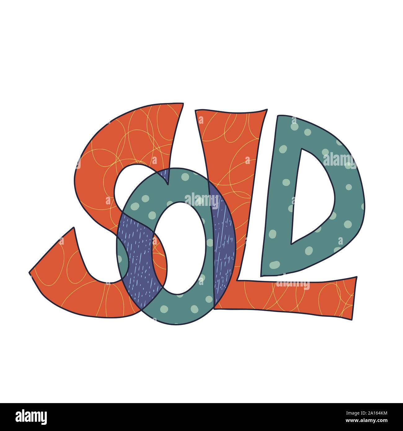 Sold out text isolated. Vector stylized lettering illustration Stock ...