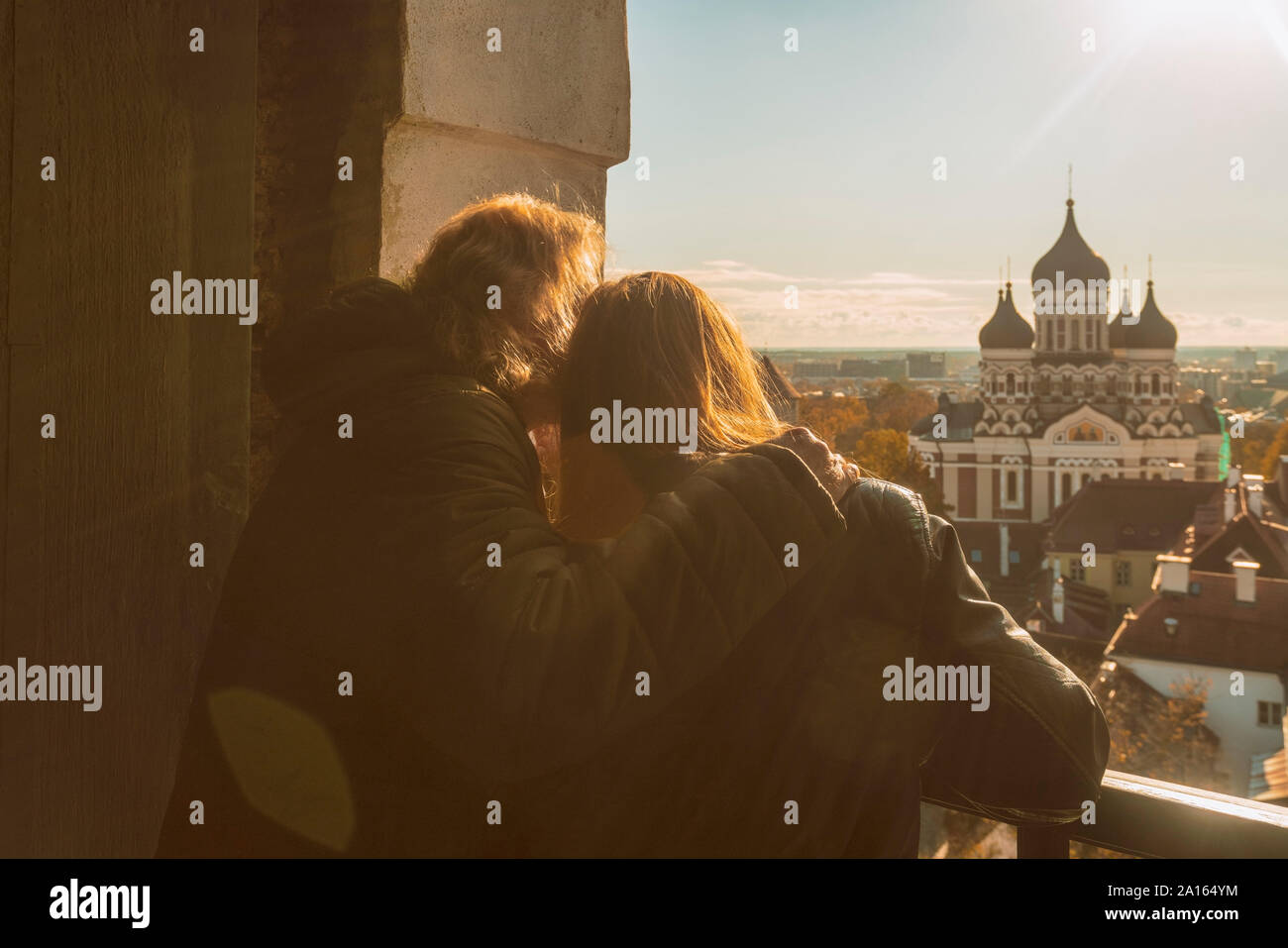 Couple looking at Alexander Nevsky Cathedral, Tallinn, Estonia Stock Photo