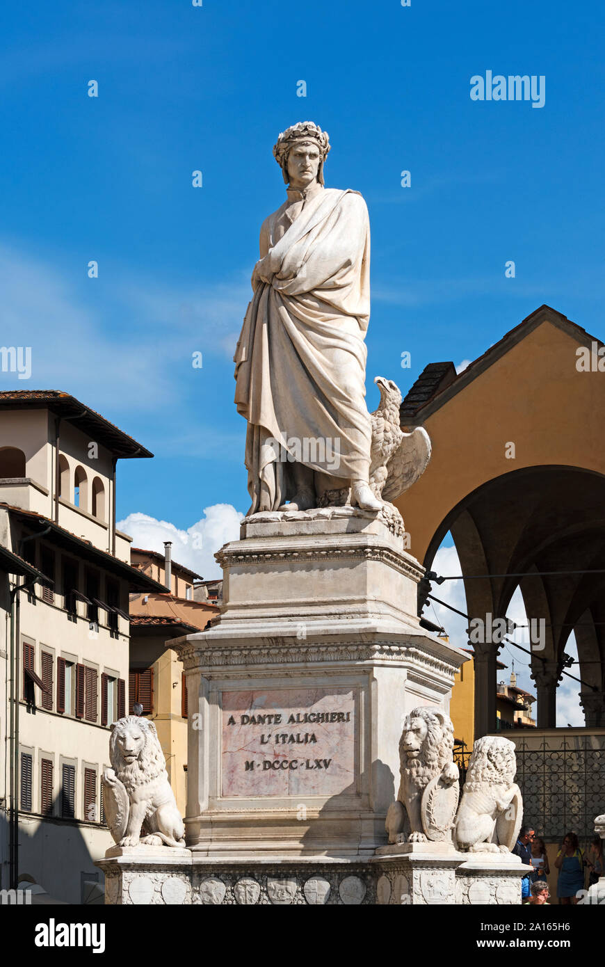statue monument of Dante Alighieri on piazza santa croce, florence, tuscany, italy. Stock Photo
