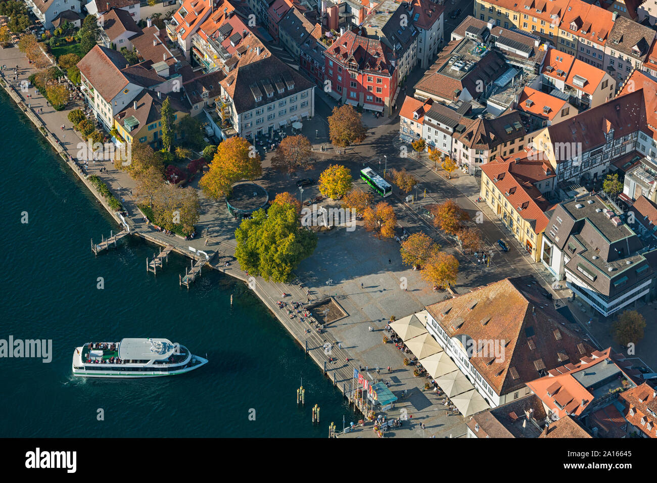 Germany, Baden-Wurttemberg, Uberlingen, Aerial view of Lake Constance and old town Stock Photo