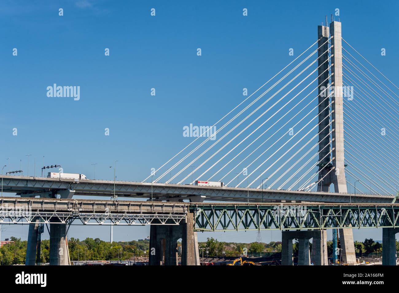 Montreal, Canada - 19 September 2019: New Champlain bridge next to Old Champlain Bridge. Stock Photo