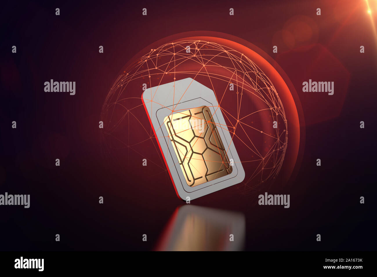 Mobile data exposed to cyber attacks despite some sort of protection sim card. Data transfer security concept. 3D rendering Stock Photo
